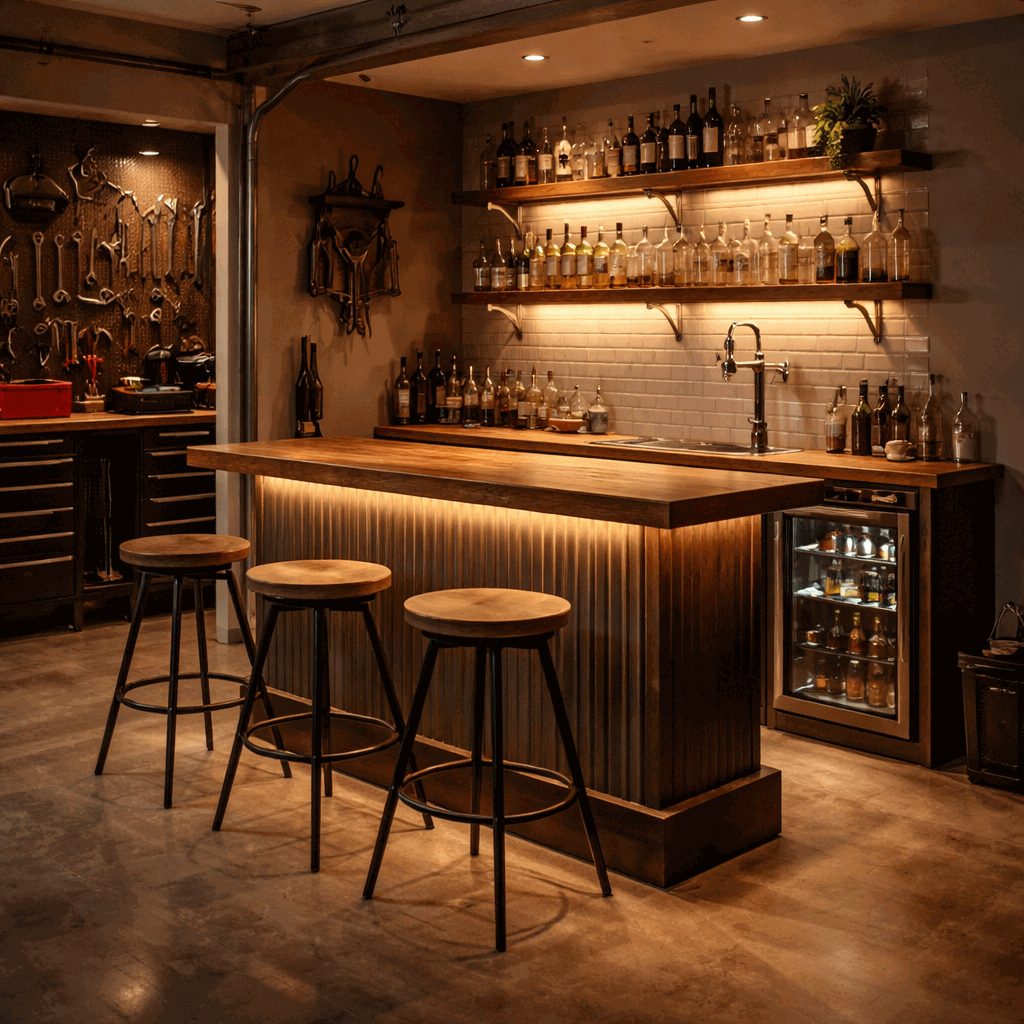 Kako urediti bar kotiček v garaži, da bo videti premium in deloval brezhibno