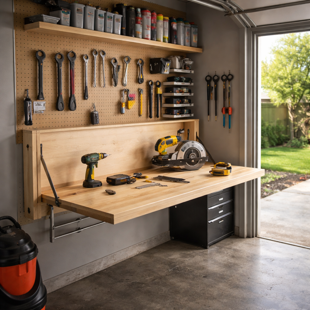 Kako narediti zložljivo delovno površino v garaži, ki zdrži obremenitve in ne požira prostora