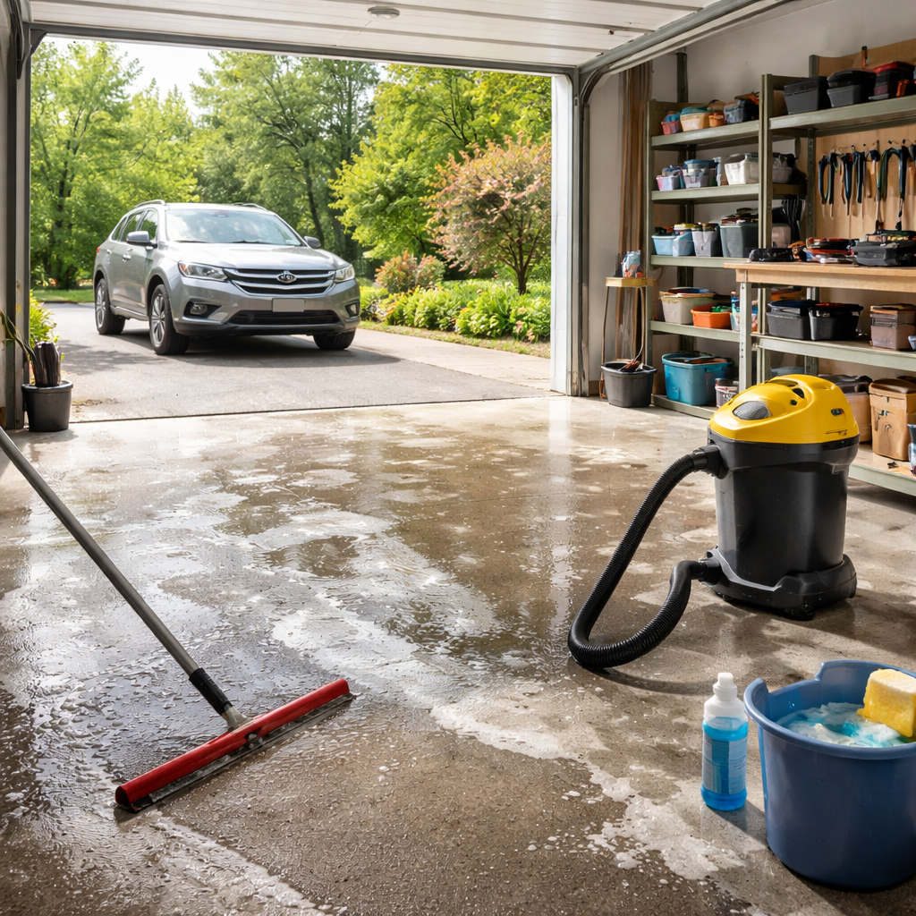 Kako učinkovito očistiti garažo po zimski sezoni in se znebiti soli, vlage ter nereda